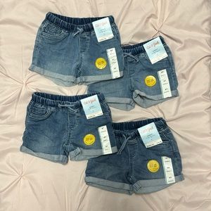 4 Pair NWT Cat & Jack Girls Pull-On Denim Shorts With Flexible Drawstring Sz 4T